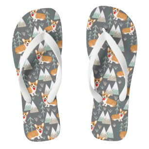Tongs Corgis dans les montagnes et Motif forestier