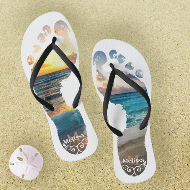 Tongs Coucher de soleil sur la plage Monogram (Créateur téléchargé)
