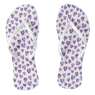 Tongs Couleur d'aquarelle du coeur pourpre