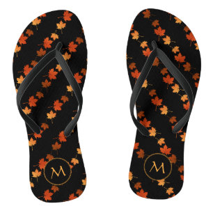 Tongs Couleurs d'automne Maple Feuille motif monogrammé