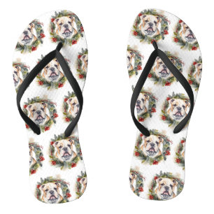 Tongs Couronne de Noël Bulldog Chien de fête