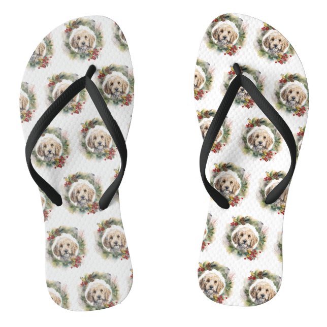 Tongs Couronne de Noël Cockapoo Chien festif (Semelle)