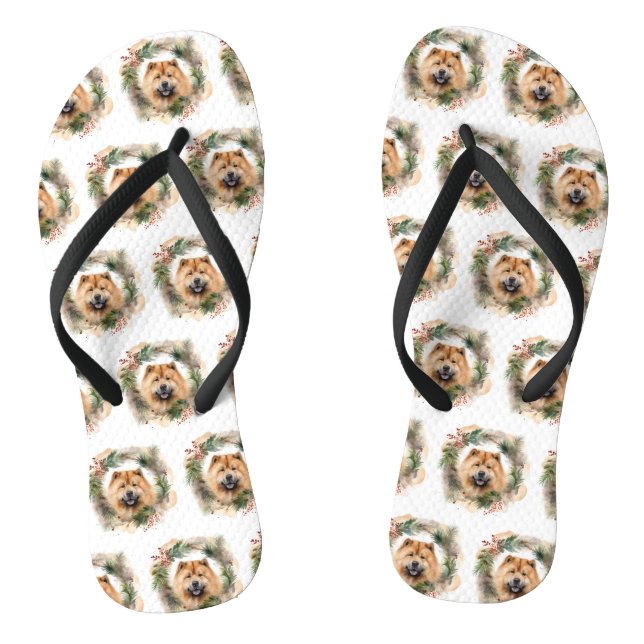 Tongs Couronne de Noël festive Chow chow chiot (Semelle)