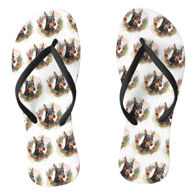 Tongs Couronne de Noël festive de Doberman (Semelle)