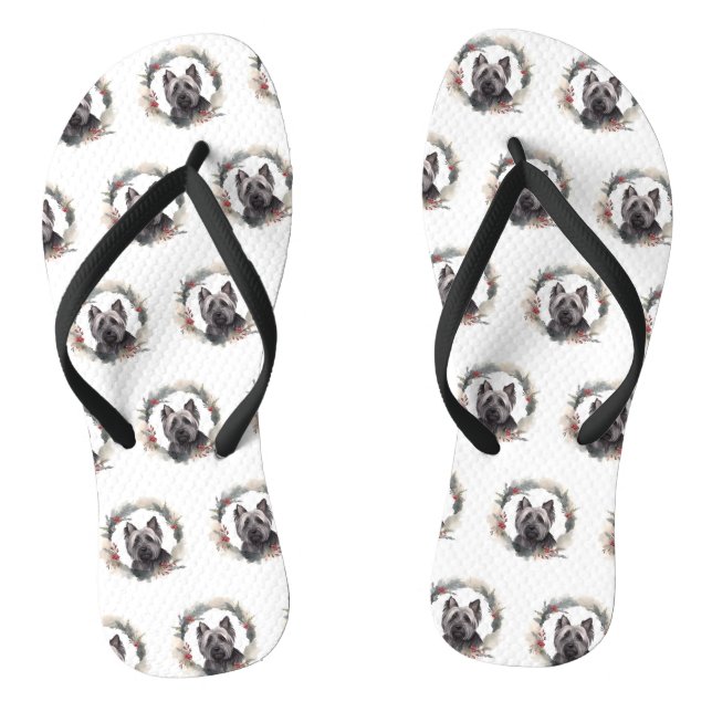 Tongs Couronne de Noël festive de Terrier de Skye (Semelle)
