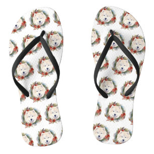 Tongs Couronne de Noël Samoyède Chien de fête