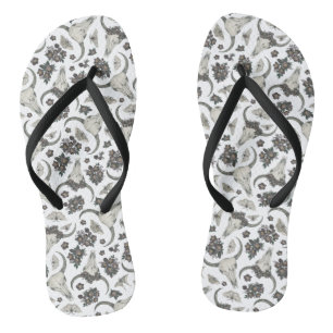 Tongs Crâne animal gothique avec fleurs Motif