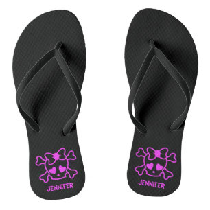 Tongs Crâne rose girly emo avec nom arc fille ado