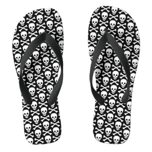 Tongs Crânes noir et blanc motif moderne
