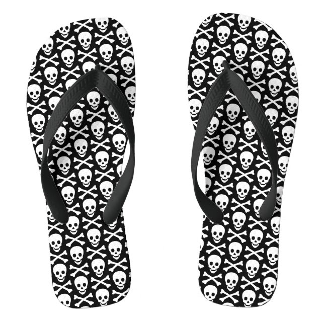 Tongs Crânes noir et blanc motif moderne (Semelle)