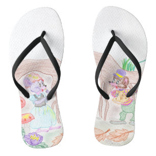 Tongs Custom Kids Artwork, deux mignonnes souris, fleurs
