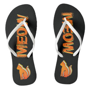 Tongs Cute Chat, Orange & Animal Jaune, Pop Art Abstrait
