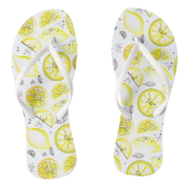 Tongs Cute Fraîche Citrus Citron Été Doodle Jaune Grand (Semelle)