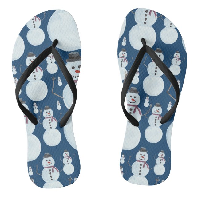 Tongs Cute Frosty Blue Snowman Motif d'aquarelle (Semelle)
