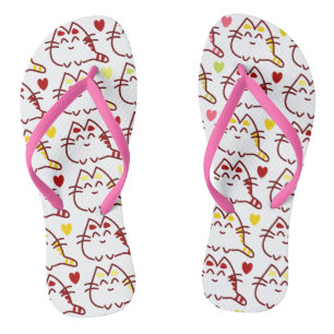 Tongs Cute Kawaii Chats et Coeurs Motif