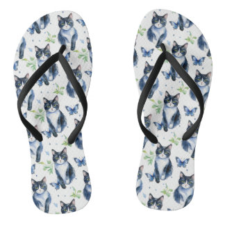 Tongs Cute Tuxedo Chat et papillons Flip Flop