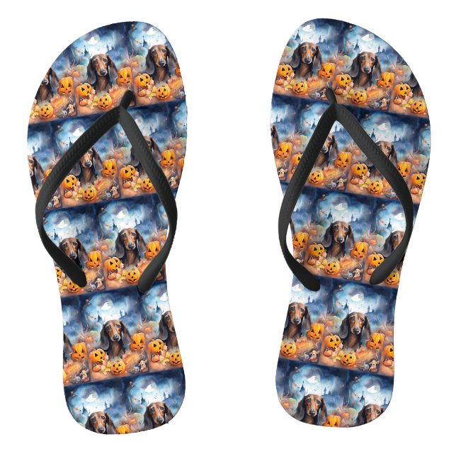 Tongs Dachshund Halloween avec citrouilles épouvantable (Semelle)
