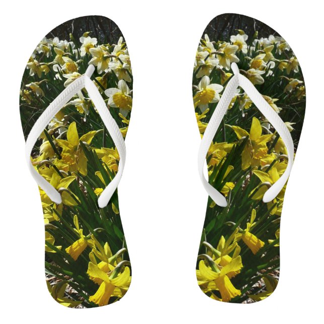 Tongs Daffodiles jaunes et blancs Fleurs de printemps (Semelle)
