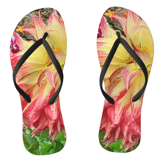 Tongs Dahlia rose et jaune  (Semelle)