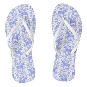 Tongs Dala Horse Suédois Indigo Motif bleu et blanc