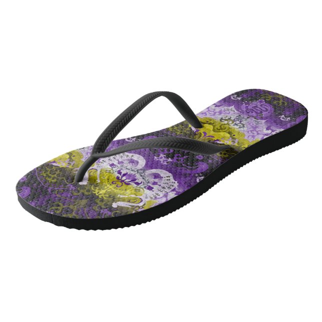 Tongs Damas de dragon non binaire - Indicateur de fierté (Incliné)
