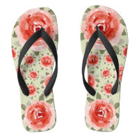 Tongs de femmes avec grandes roses rouges sur fond