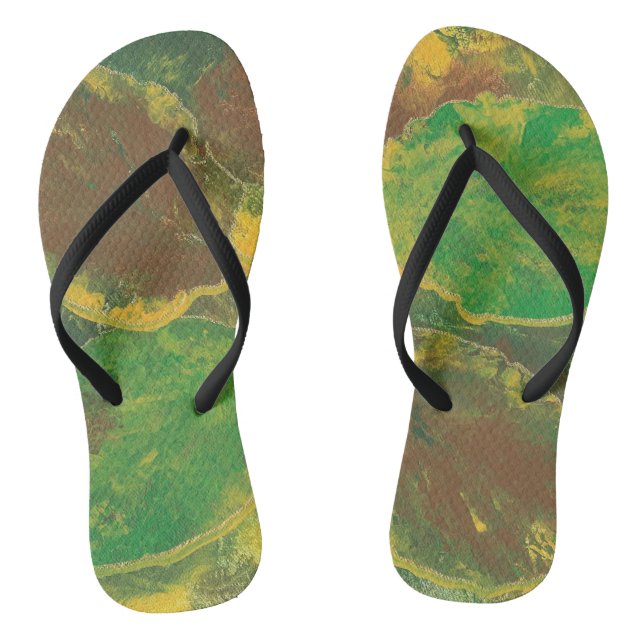 Tongs de feuilles de bouleau vert brun abstrait Au (Semelle)
