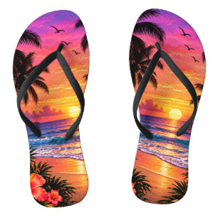 Tongs de plage Palmiers Coucher de soleil tropical