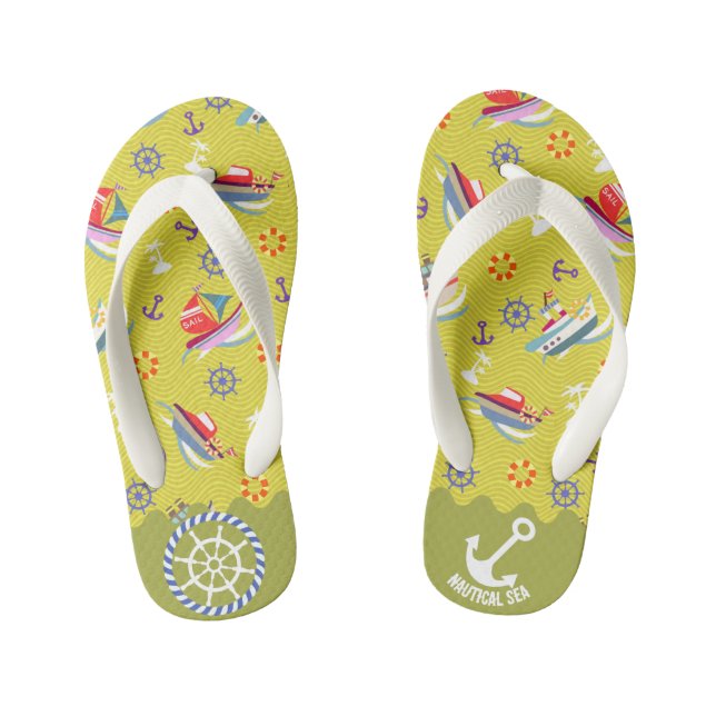 Tongs de plage vert citron marin pour enfants (Semelle)