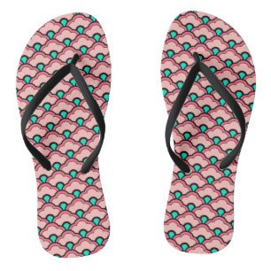 Tongs Déco pétoncles chinois, corail rose et turquoise
