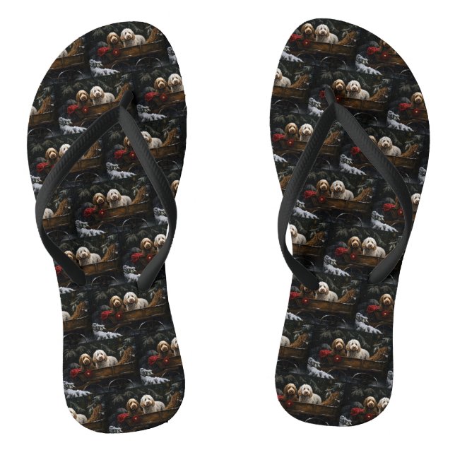 Tongs Décor de Noël à traîneau enneigé Cockapoo   (Semelle)