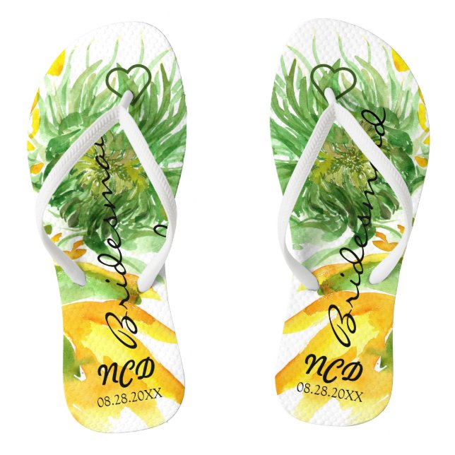 Tongs Délicate Sunflowers Bridesmaid Favoriser Monogramm (Semelle)