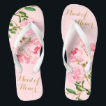 Tongs Demoiselle d'honneur de mariage à fleurs roses aqu<br><div class="desc">Ces tongs personnalisées présentent un design esthétique élégant de fleurs de pivoine roses en peinture aquarelle. Les magnifiques tongs constituent un cadeau mémorable pour les membres de la fête de mariage : mariée, demoiselles d'honneur, mère de la mariée, témoin de la mariée... Elles ajouteront une touche de glamour élégant à...</div>
