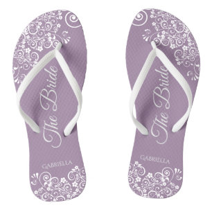 Tongs Dentelle blanche sur Dusty Purple Le Mariage marié