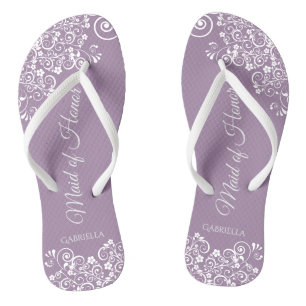 Tongs Dentelle blanche sur Dusty Purple Maid of Honor Ma