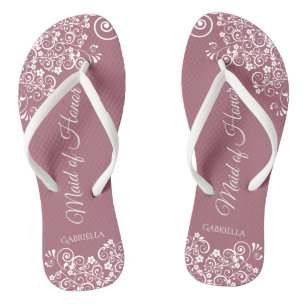Tongs Dentelle blanche sur Dusty Rose Maid of Honor Mari