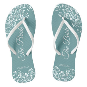 Tongs Dentelle blanche sur le Mariage Turquoise Simple E