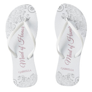 Tongs Dentelle d'argent et Dusty Rose Maid of Honor Mari