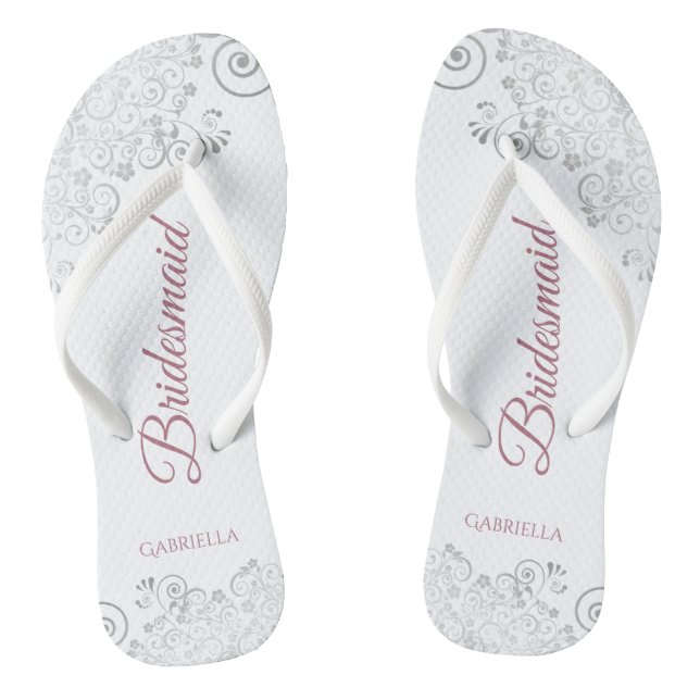 Tongs Dentelle d'argent et Rose Dusty Script Bridesmaid  (Semelle)