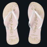 Tongs Dentelle d'or rose pâle Élégante Maid of Honor Mar<br><div class="desc">Ces belles tongs mariages sont une excellente façon de remercier et de reconnaître votre bonne d'honneur tout en lui épargnant les pieds en même temps. Dispose d'un design élégant avec dentelle dorée sur un arrière - plan rose pâle et blush et de lettres de script de couleur or fantaisie. Le...</div>