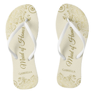 Tongs Dentelle d'or sur crème d'ivoire Maid of Honor Mar