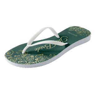 Tongs Dentelle d'or sur Emerald Green Le Mariage de mari