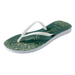 Tongs Dentelle d'or sur Emerald Green Maid of Honor Mari