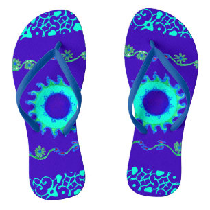 Tongs Dernière heure d'été élégant bleu classique fleuri