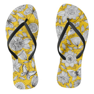 Tongs Design abstrait fleuri jaune blanc mignon