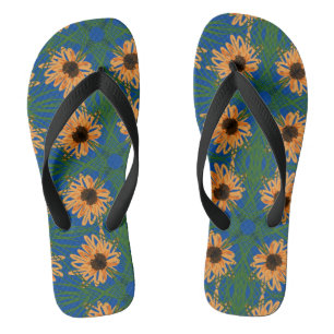 Tongs Dessin de tournesols d'été Chaussons bleus
