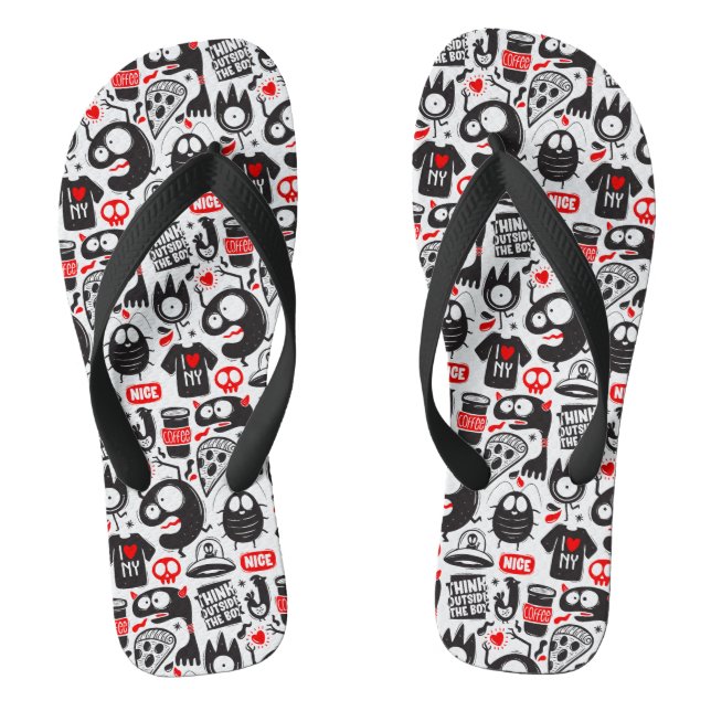 Tongs Doodle Whimsical Black et Red Monster (Semelle)