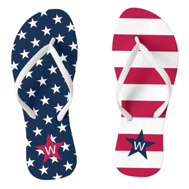 Tongs Drapeau Américain Monogrammé Étoiles Rayures (Semelle)