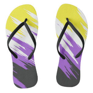 Tongs Drapeau de fierté non binaire abstrait funky zigza