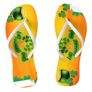 Tongs Drapeau de la Saint-Patrick Orange Trèfle Pot d'or